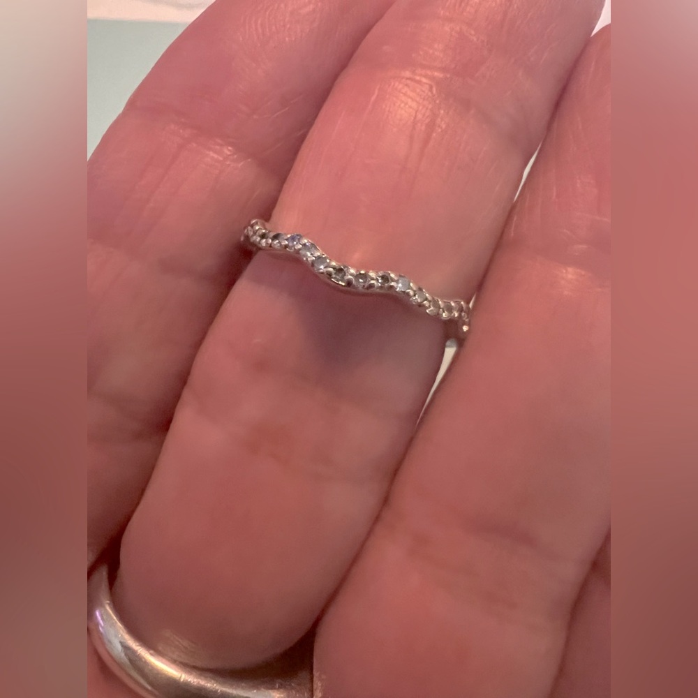 Elegant Sterling Silver Wave CZ Stacker Ring